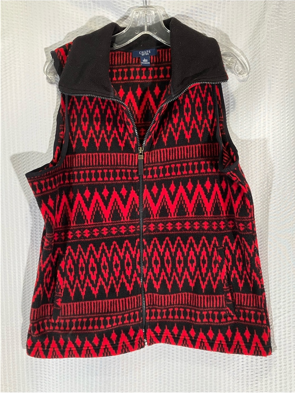 Chaps Red and Black Patterned Fleece Vest